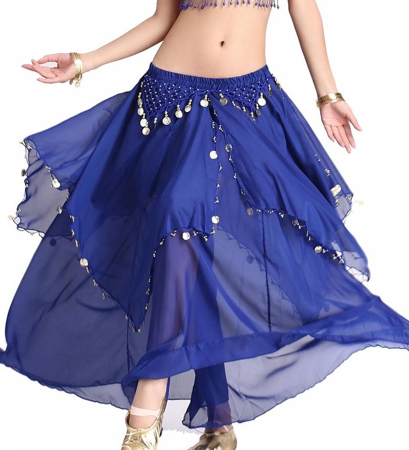 ZLTdream Womens Belly Dance Chiffon Skirt With Coins Blue,One Size - Image 1